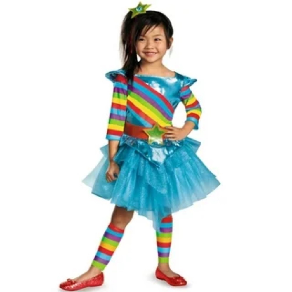 Colorful Cutie rainbow girl Striped Costume dress NEW S 4-6X Halloween dress up